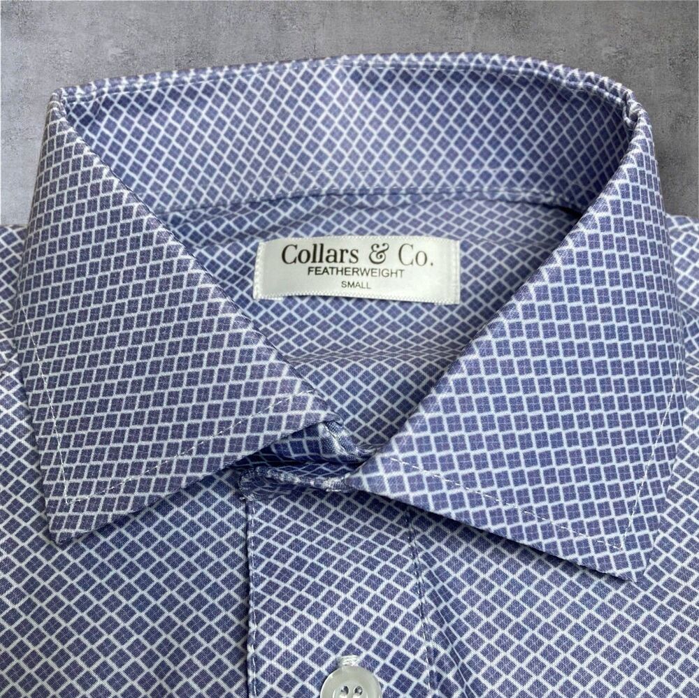 Collars & Co Polo Shirt Mens Small Relaxed Dress Collar Stretch Geometric NEW